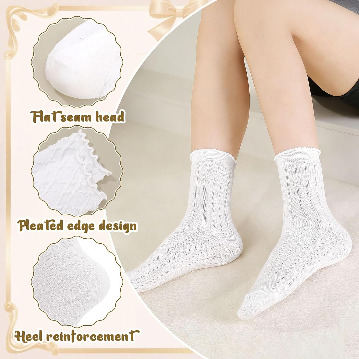 8 Pairs Womens Ruffle Socks Cute White Frilly Socks Thin Summer Casual Mesh Lace Lettuce Edge Ankle Sock