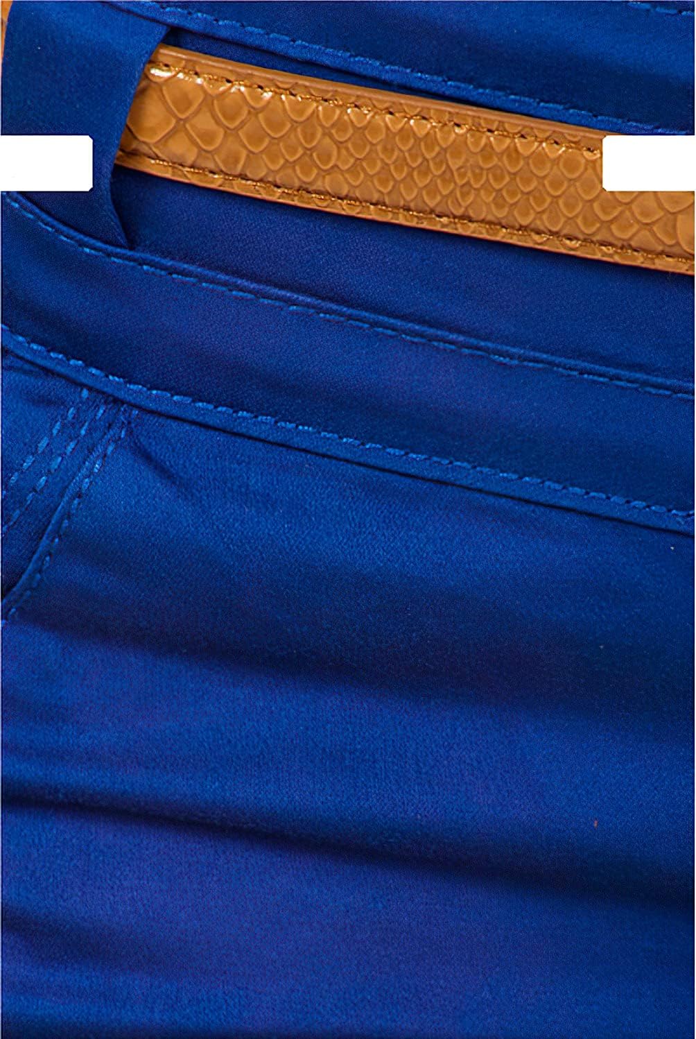 Women's Royal Blue Twill Pants with Belt Loops, Detachable Tan Belt and Gold Buckle