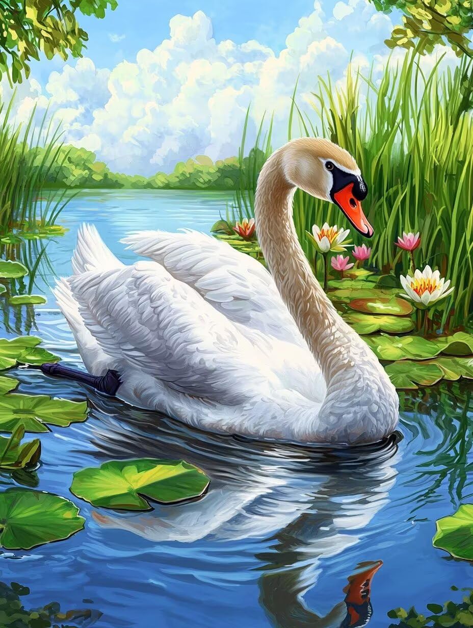 WEISHIWE Obraz według liczb dorosłych łabędź i lilia wodna, 60 x 80 cm s
