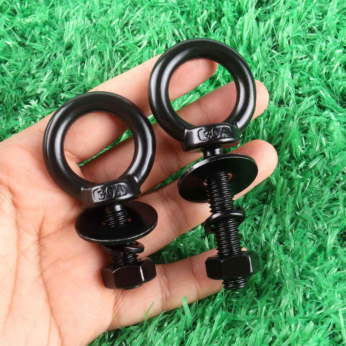 3/8" x 2" Black Stainless Steel Eye Bolts with Nut Washer, M10X50mm Eyebolts for Swing Chair, Hammock At Garden and Balcony Hanging String Lights