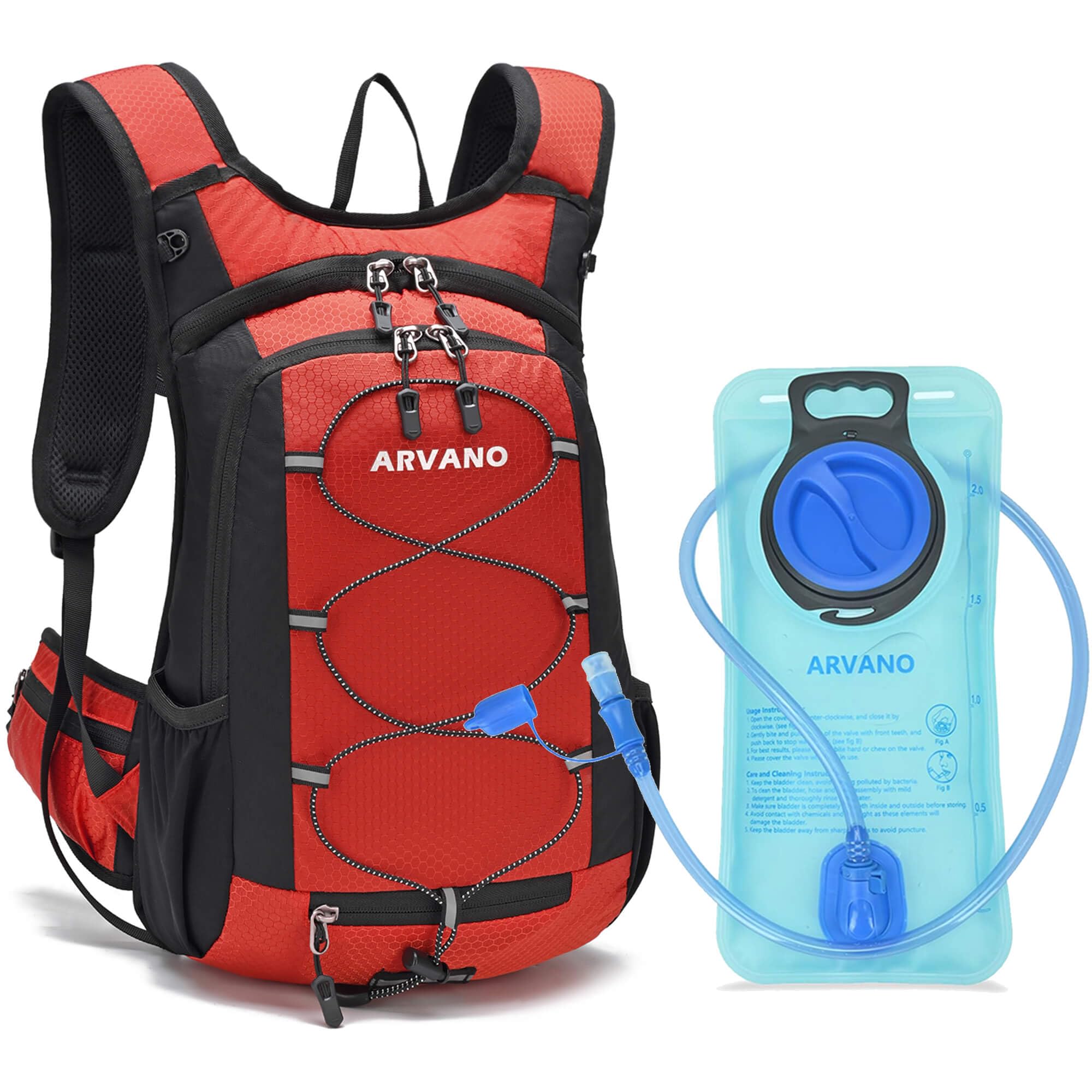 Arvano Hydration Backpack Cycling Rucksack 15L Lightweight Running Backpack With Water Bladder 2L, Insulated Compartment, for Hiking, Mountain Biking, Skiing for Men Women (Red, One Size)