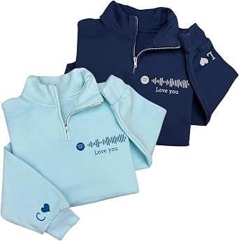 LOVELYPOD Embroidered Couple Quarter Zip Sweatshirt For Him Gifts for Valentine Wedding Matching Couple Hoodies