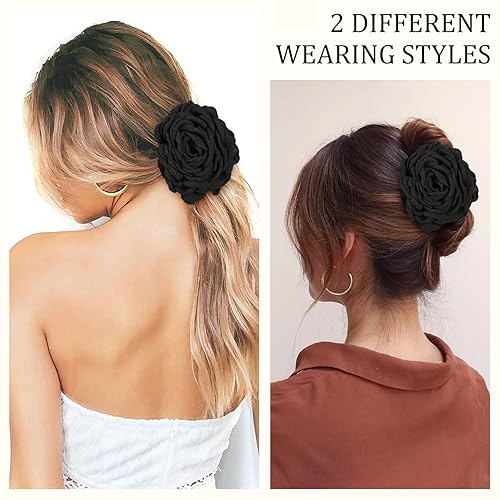 Miniatura 4 de WELROG 2 pinzas para el pelo de flores para mujer, pinzas grandes para el cabello con flores de rosas (negro, azul)