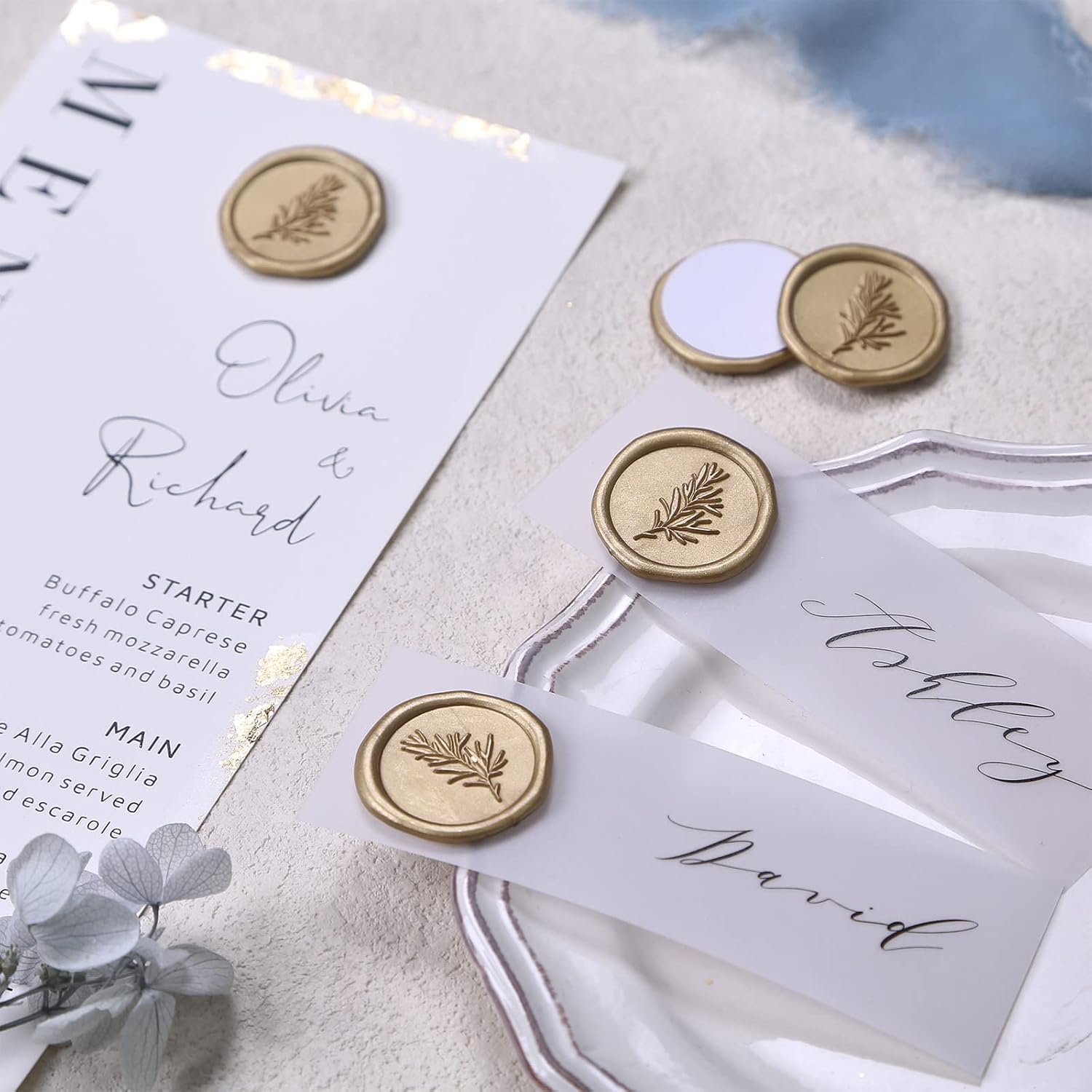 UNIQOOO Wax Seal Stickers - Rosemary Wedding Invitation Envelope Seal Stickers, 100 Pcs Self Adhesive Prosecco Metallic Lignt Gold Stickers, Perfect for Invitation, Gift Wrapping, Christmas