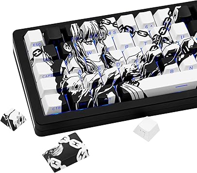 PBT Material Cherry Profile Japanese Black Chains Custom Shine Through Backlit Keycaps 75 Percent, 131 Key Shine-Through Side-Engraved Custom Keycaps Set for Mechanical Keyboard