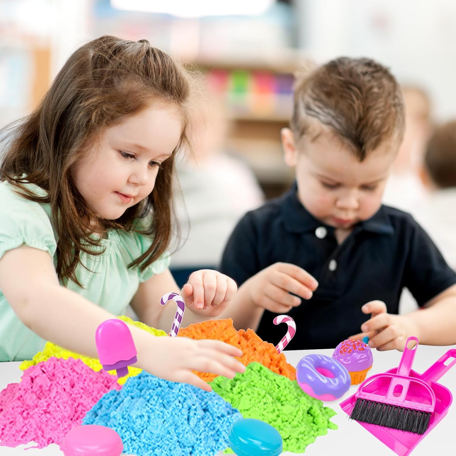 UCAMP Sable Magique Enfant,Jouet Sensoriel de Sable 1000g Magic Sand 5 Couleurs,Sables Jouet Kit,Fille Jeu de Sables Kit,Sablees Magique Dessert Kits,Cadeau D'anniversaire Enfant de 3+ Ans