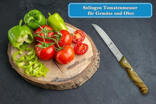 Miniatura 2 de SMI - Cuchillo de pelar de tomate con mango de madera de olivo profesional dentado, fabricado en Alemania, no apto para lavavajillas