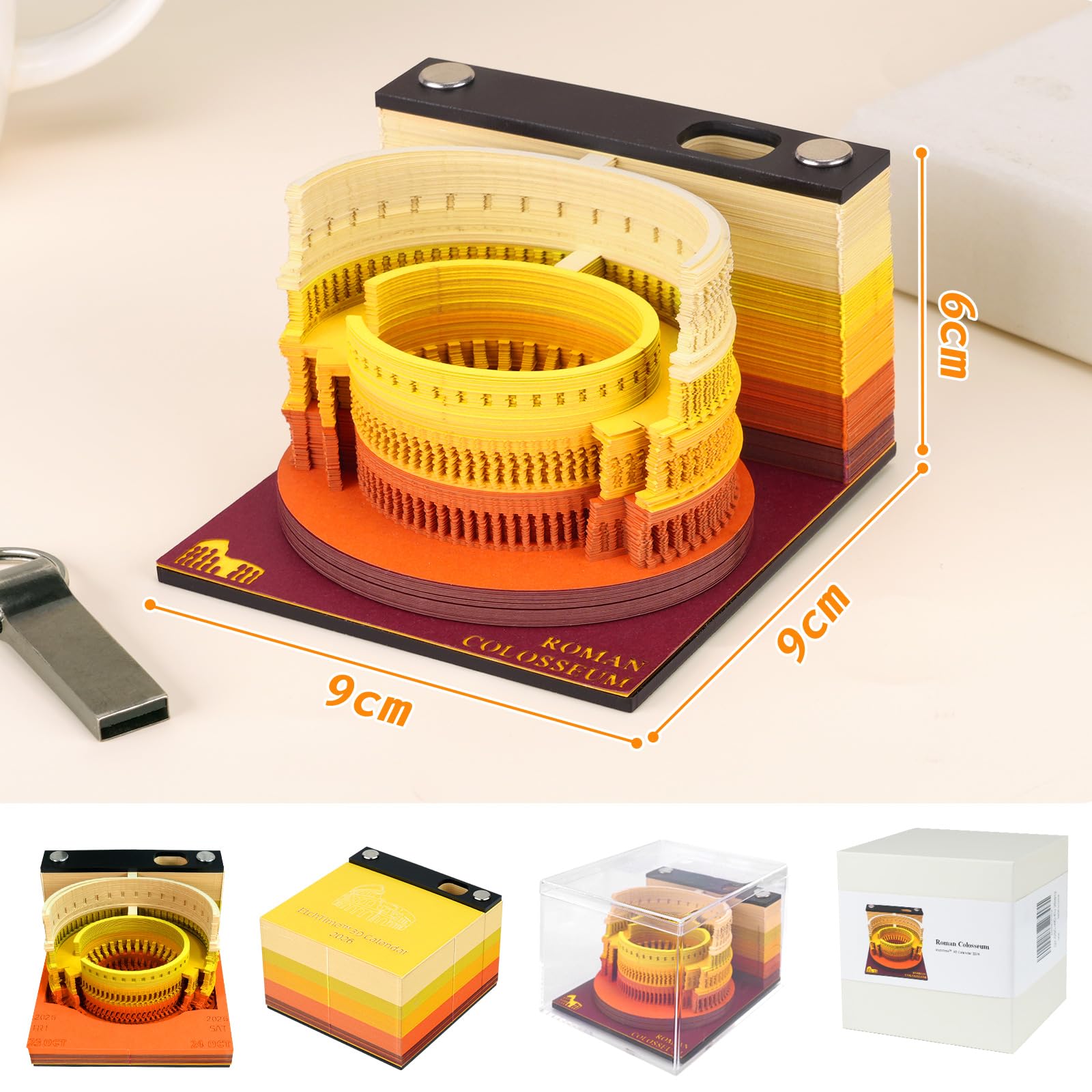 Calendario 3D 2026 – Il Colosseo | Il tuo calendario personale con modello di carta 3D | Decorazione da scrivania originale e incantevole decorazione invernale