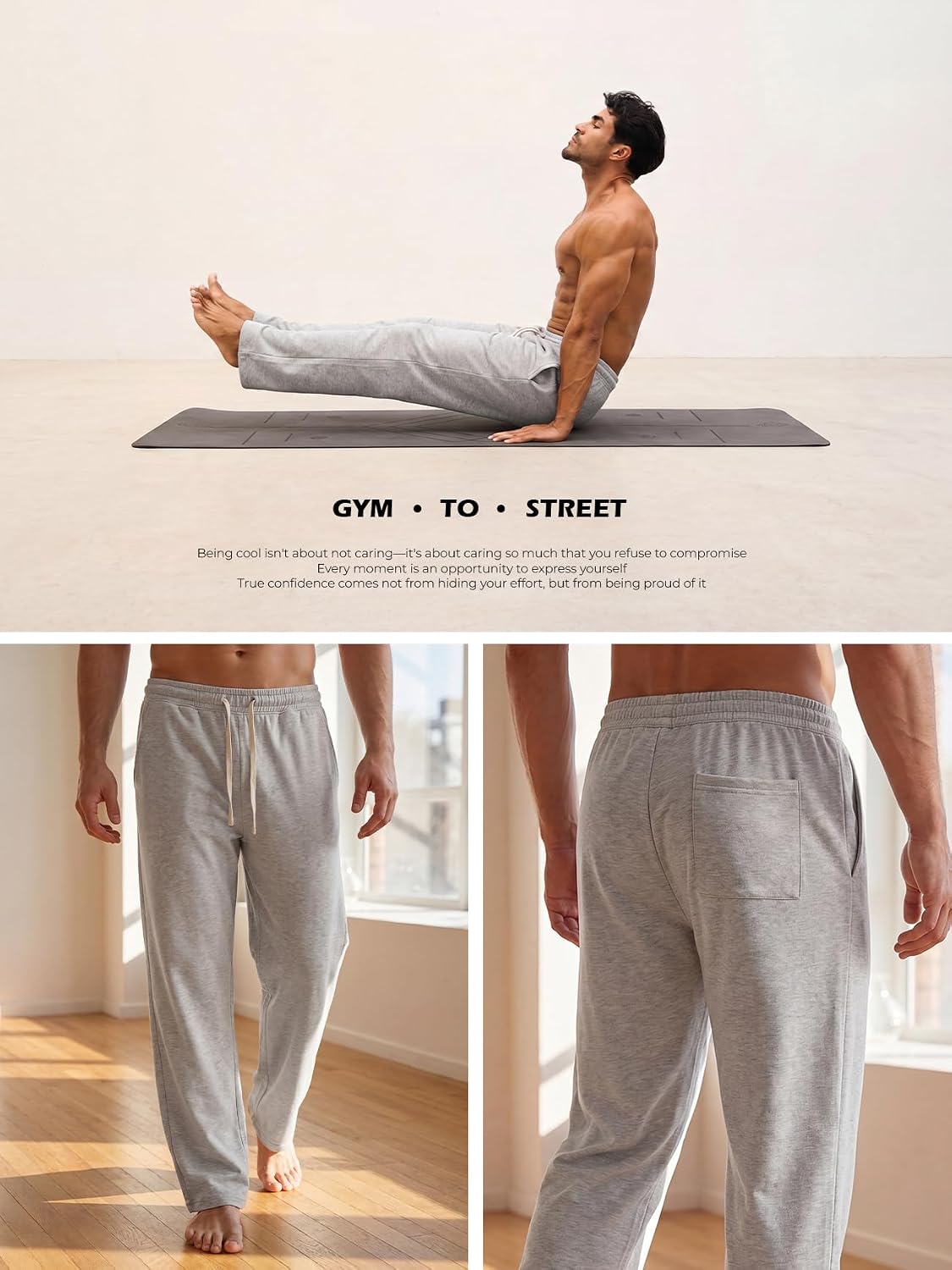 Men's Cotton Yoga Baggy Sweatpants Lounge Open Bottom Straight Leg Gym Workout Casual Lightweight Pants Pockets