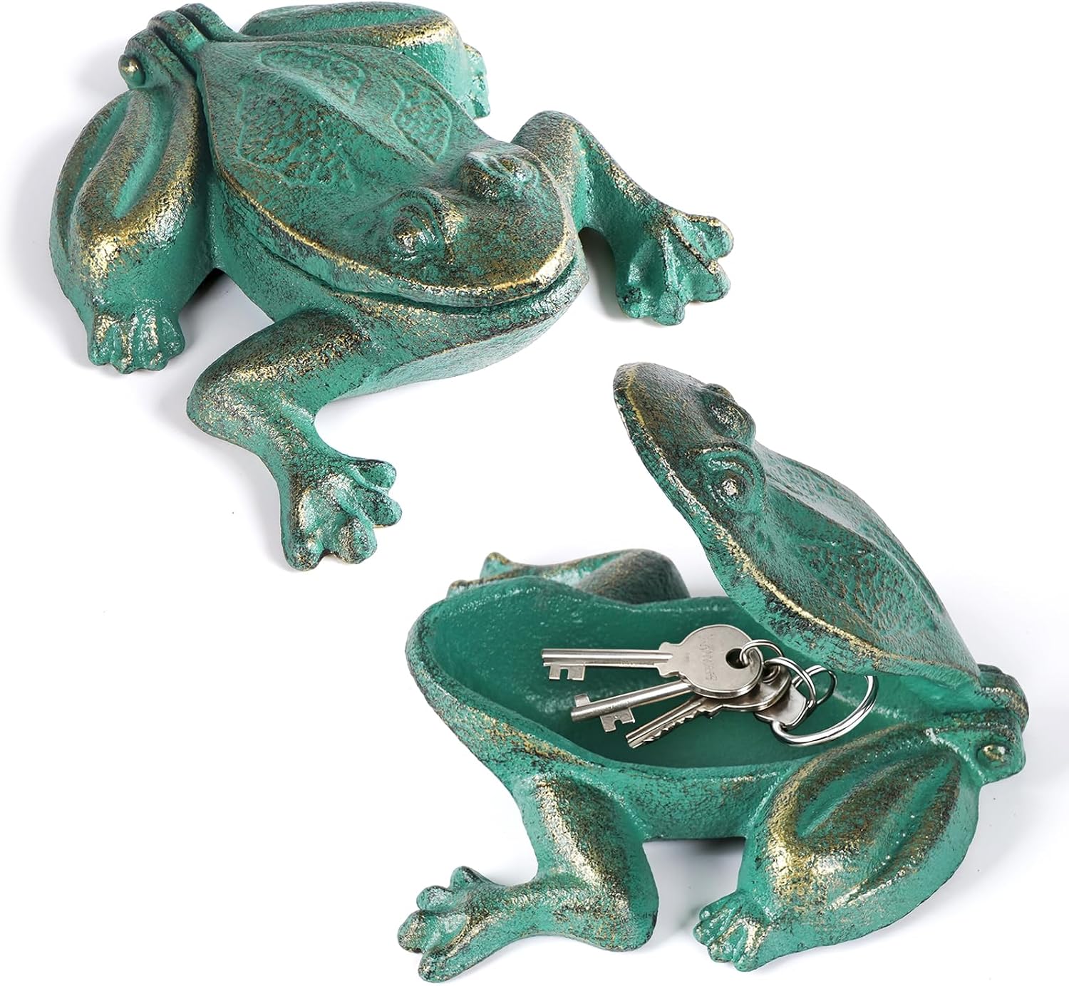 Green Cast Iron Frog Key Hider, Hidden Spare Key Holder for Outdoor Garden