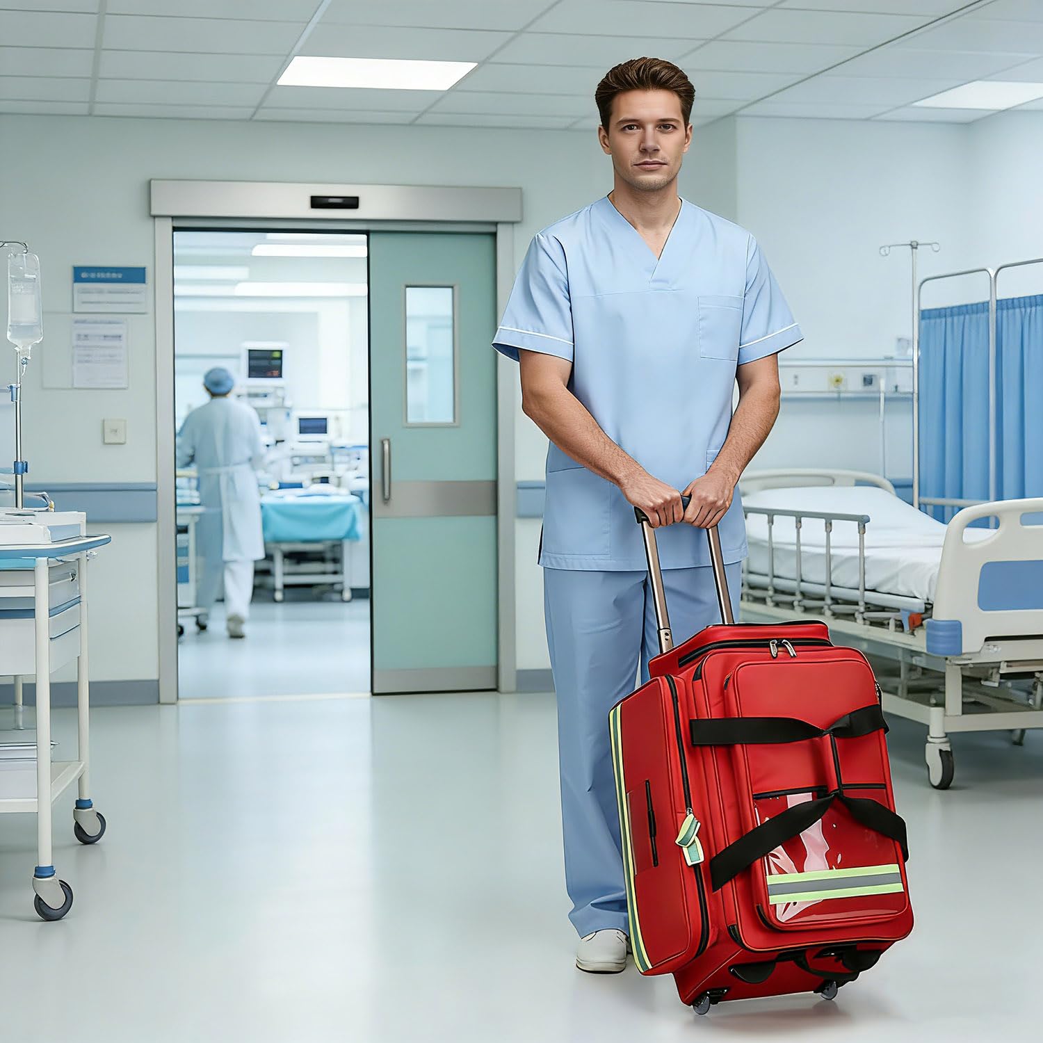 Bolsa carrito médico con ruedas, bolsa de botiquín de primeros auxilios de gran capacidad, mochila médica de emergencia con ruedas, compartimentos y bandas reflectantes para médicos y socorristas