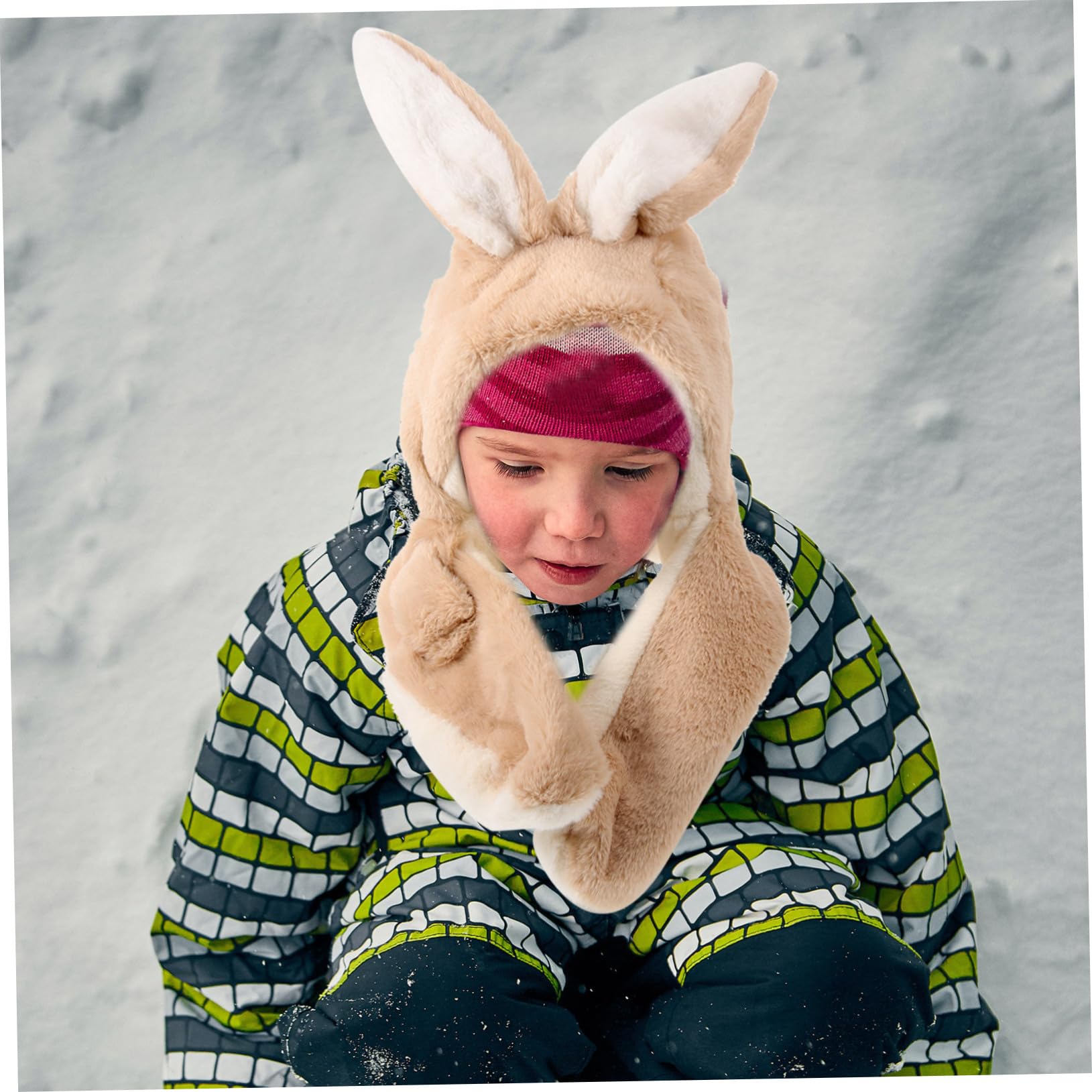 VALICLUD 1pc Adorable Ear Plush Hat for Boy Girl Warm Outdoor Cartoon Design Comfortable Ear Cover for Cold Weather Khaki