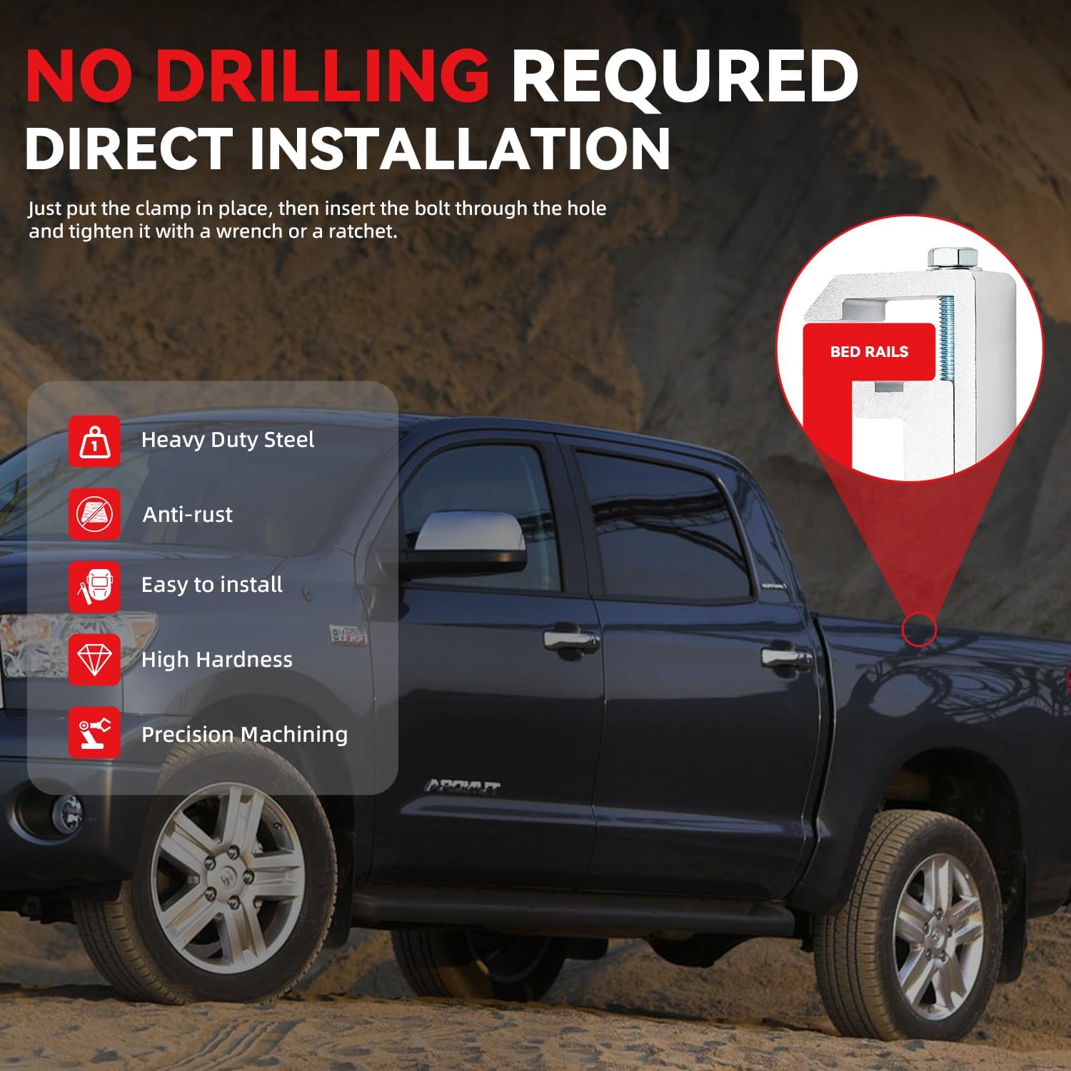 Heavy Duty Silver Truck Cap Mounting Clamps (4-Pack) - Compatible with Toyota Tacoma Tundra - Aluminum Clips for Camper Shell & Topper Installation