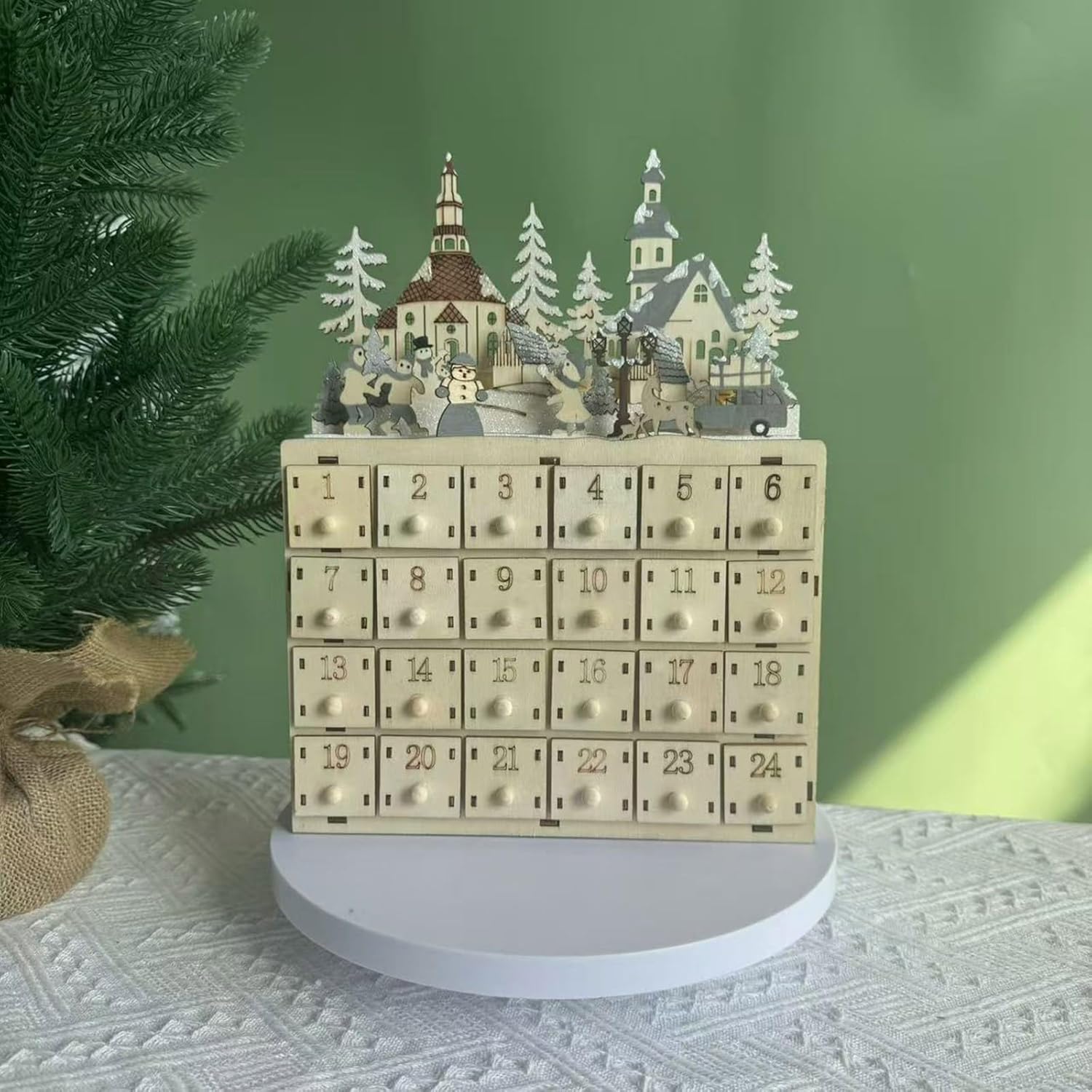 Christmas Tree And House Advent Calendar 24 Storage Drawers Desktop Ornament Holiday Stylish Home Decoration
