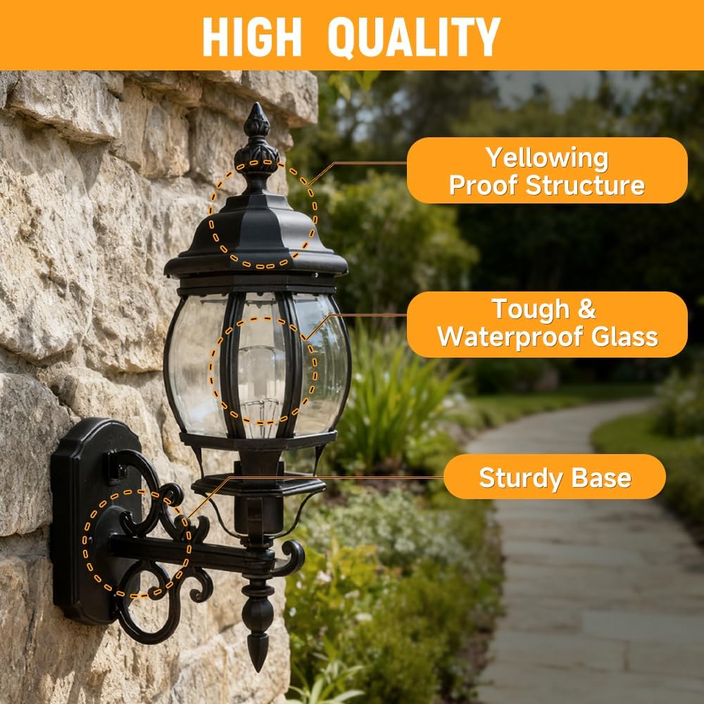 Hoteche Outdoor Wall Lantern – Aluminum Exterior Wall Light Fixture for Porch, Patio, Garage – E27 Socket, 60W Max Weatherproof Sconce (Bulb Not Included)