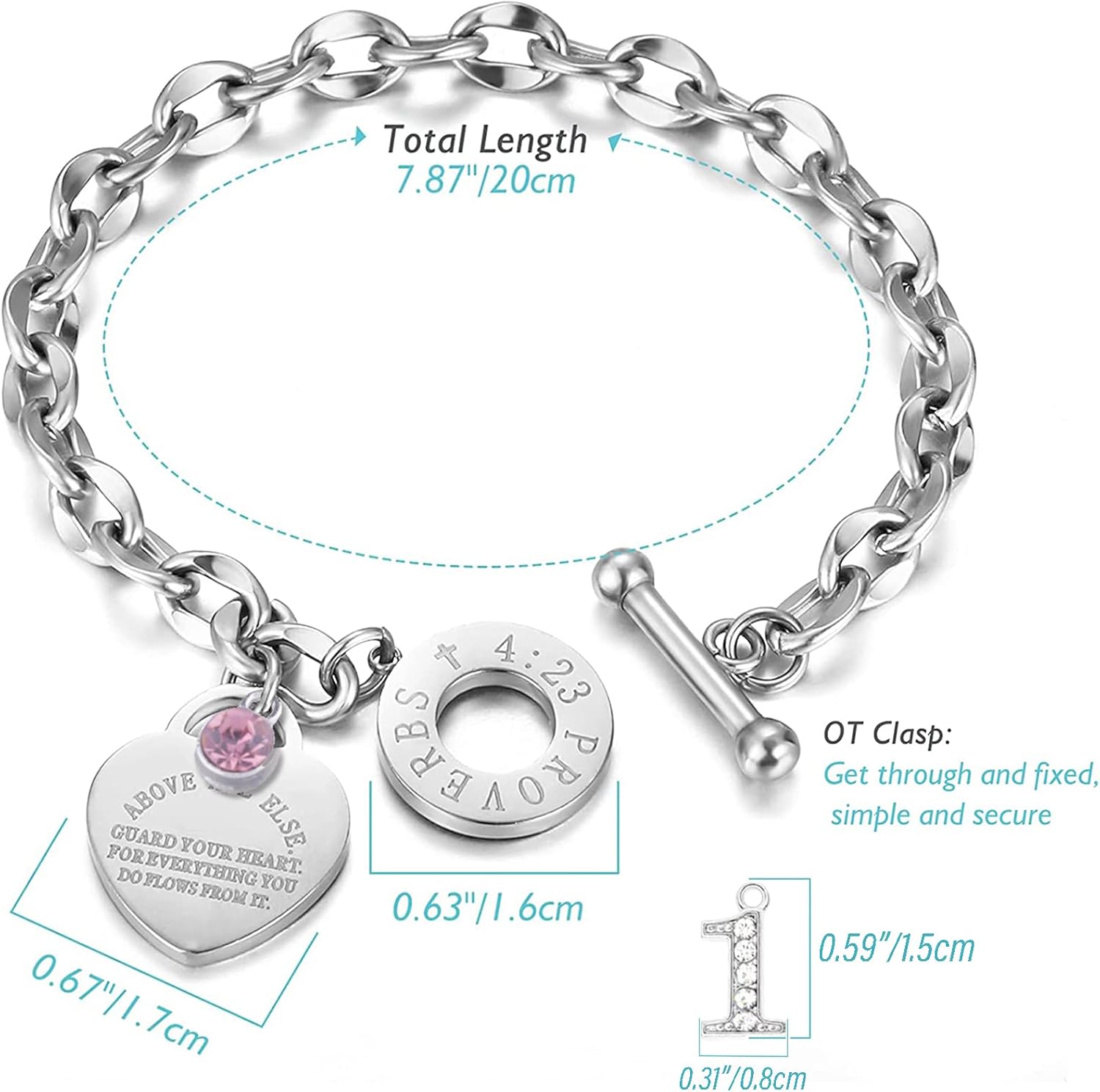 Charm Bracelet for Women, Sweet Heart Charm Bracelets with OT Clasp Birthday Gift for Her, Birthday Gift Idea for Women - Image 3