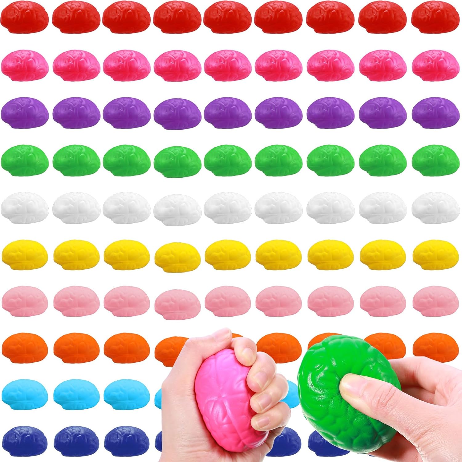 Kasyat 40 Pcs Brain Stress Ball 3 Colorful Large Brain Shaped Stress Ball Bulk Halloween Party PU Hand Muscle Exercise Pressure Prop for Adult Improving Grip Strength Object Recognition Prop Mold