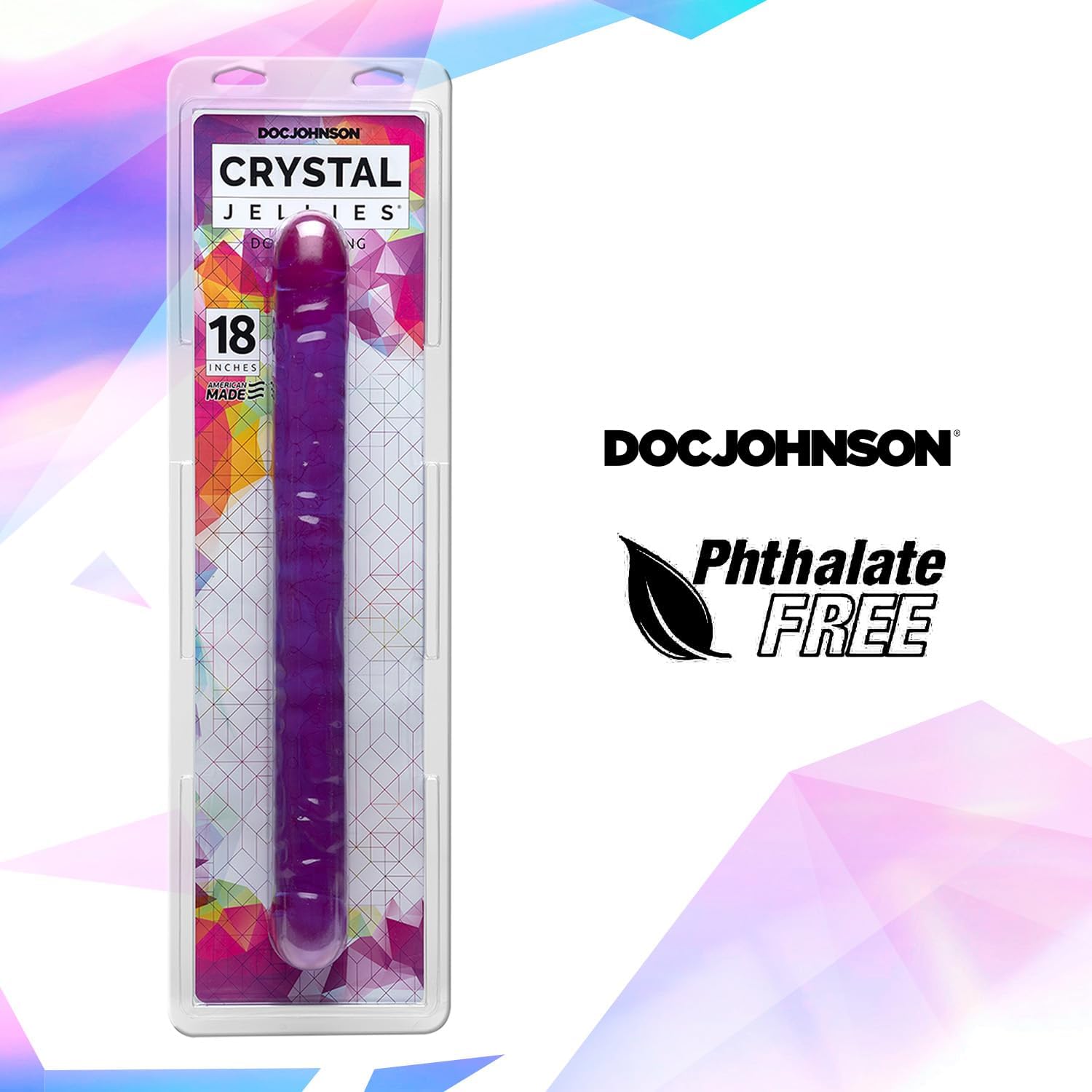 Doc Johnson Crystal Jellies - Double Dong -18 Inch - 1.8 Inches Wide - Double Sided Dildo - Proudly Made In America - Purple