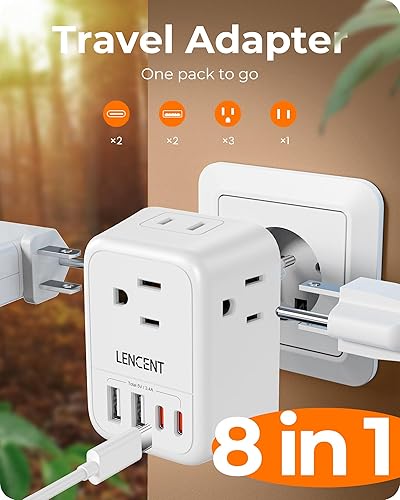 Miniatura 6 de LENCENT Adaptador de enchufe de viaje europeo, adaptador de enchufe plegable de EE. UU. a Europa con 4 tomas, adaptador de cargador de 4 USB (2 USB