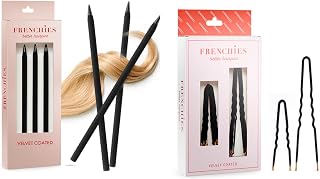 Frenchies Ultra Flocked Extra Soft French Twist Hair Pins + Chopsticks for Women, Girls, Teens, Buns, Wedding Hair Acessories, Updo Hairstyles, 2 Pack Bundle, Black