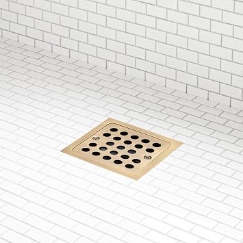 Signature Hardware 948036 FundamentALL 4-1/2" Square Shower Drain - Aged Brass