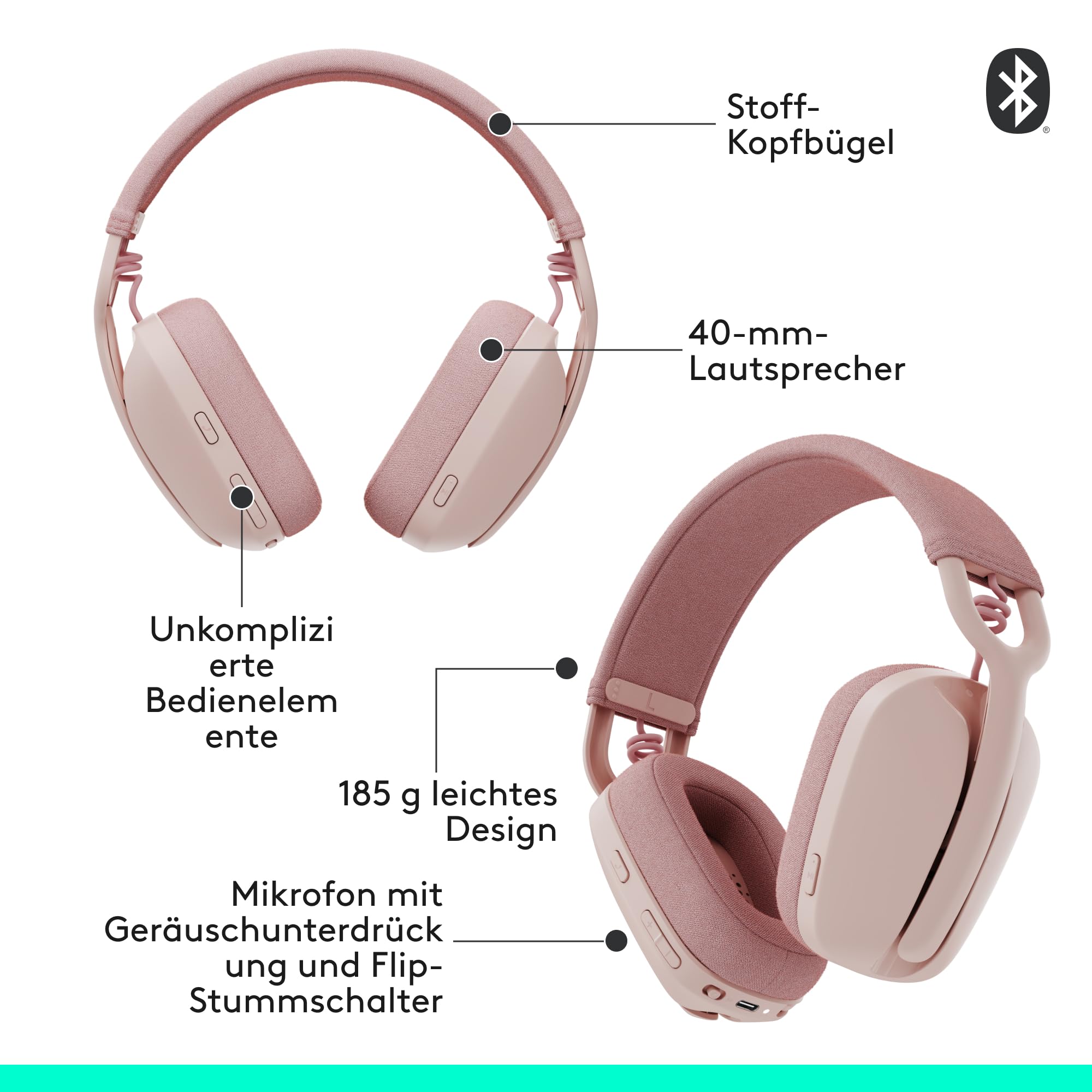 Logitech Zone Vibe 100 Leichte, kabellose Over-Ear-Kopfhörer