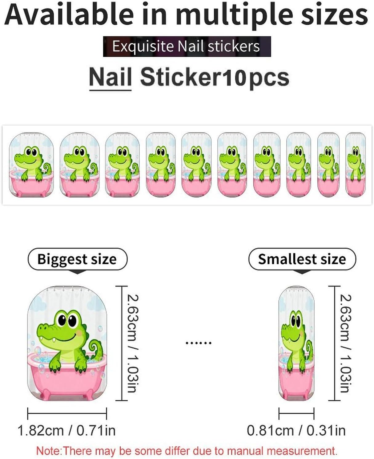 Bathtub Gator Nail Art Stickers, 10 Sheets Waterproof Full Cover Nail Decals, Self-Adhesive Nail Wraps for Women Personalized Cute Designs Nail Accessories for Party & Daily Wear