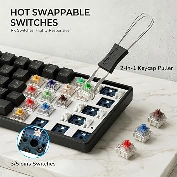 RK ROYAL KLUDGE RK61 60% Wireless Mechanical Keyboard w/Coiled Cable, Black