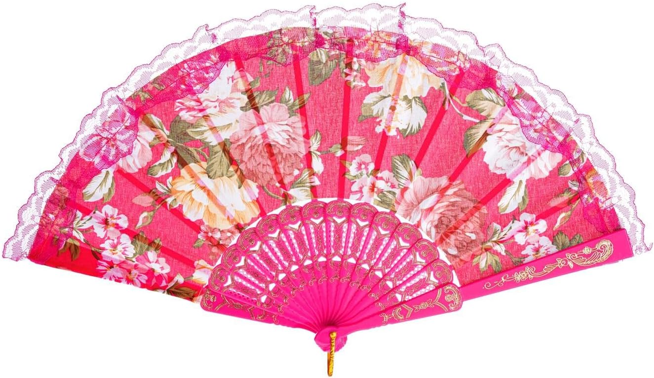 QIRMIZI 20 Pack Large Folding Silk Hand Fans - Elegant Chinese Rave Fan,Handheld Renaissance Fan for Festival, Dance, and Decorations,Deeppink