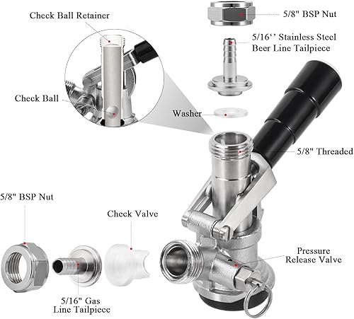 Miniatura 3 de Hgkeke Acoplador de barril Sankey de acero inoxidable 304, sistema D, acoplador de barril Sankey D, sistema D, acoplador de barril de cerveza,
