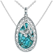 Blocaci Butterfly Turquoise Vintage Necklace, Sterling Silver Vintage Native American Western Jewelry Birthdays Gift for Women