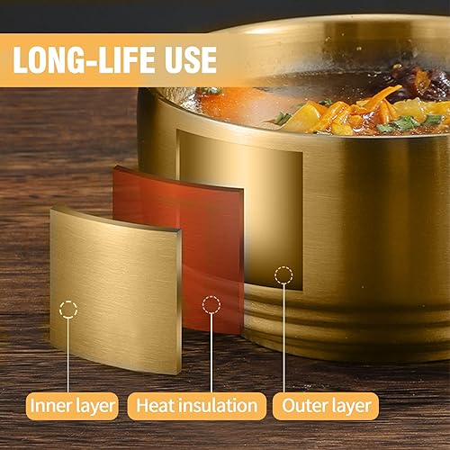 Miniatura 4 de Tazón de arroz de acero inoxidable con tapa, juego de 2, para cocina coreana, restaurante, cuencos de metal de doble pared, cuencos de sopa aislados