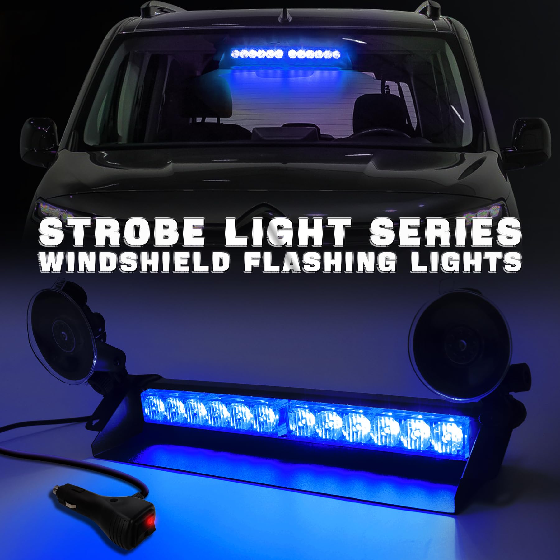 Niebieska lampka ostrzegawcza LED 35,6 cm, 12 V-24 V, 12 LED, 9 trybów kierunkowskazów LED, do wózków widłowych, ciągników, autobusów samochodowych (niebieski)