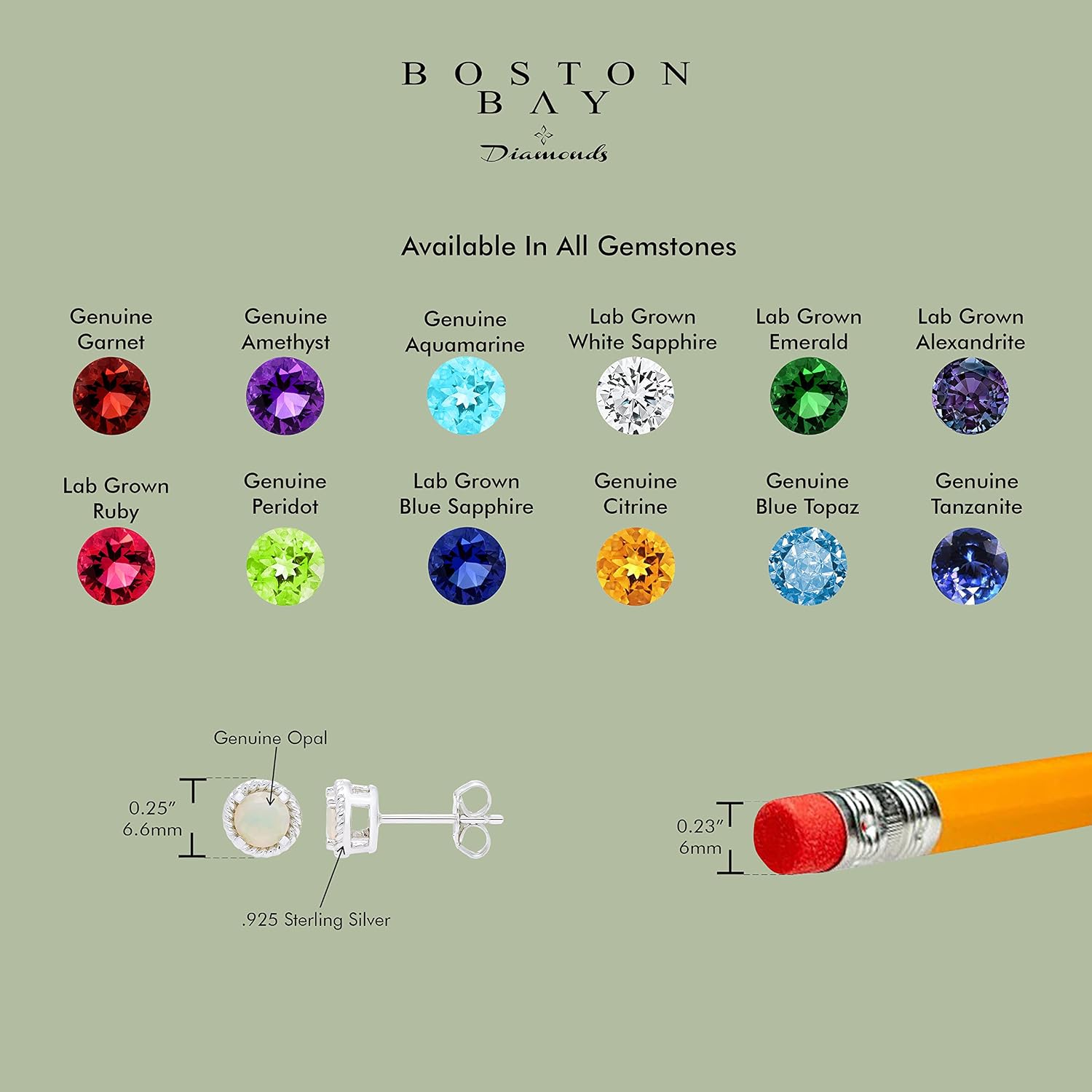 Boston Bay Diamonds 925 Sterling Silver Birthstone Gemstone Rope Halo Solitaire Stud Earrings