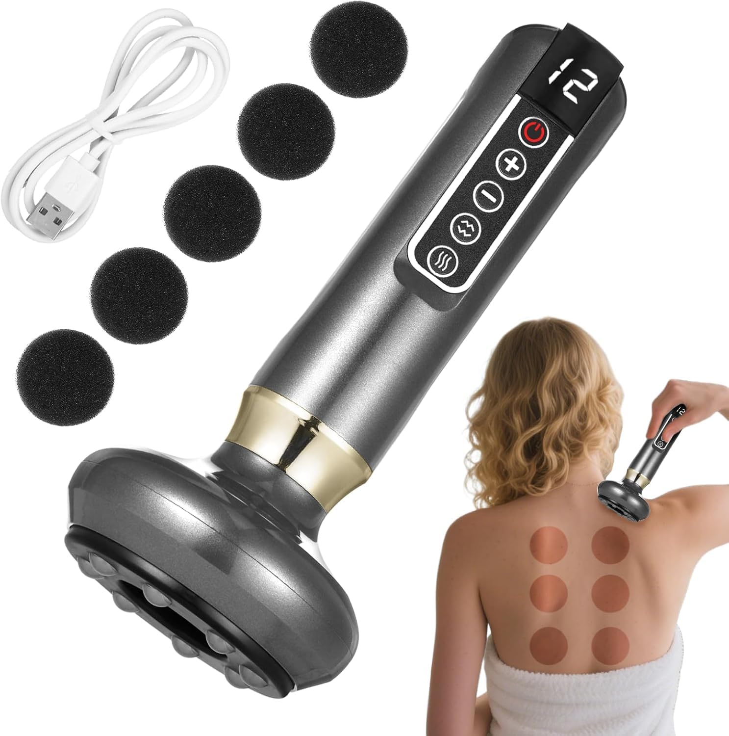 Appareil de Massage contre la Cellulite, 12 Vitesse Réglable, Appareil de Sculpture de la Cellulite pour le Corps, Ensemble de Thérapie de Suction Electrique Intelligent, Rechargeable & Sans Fil (B)