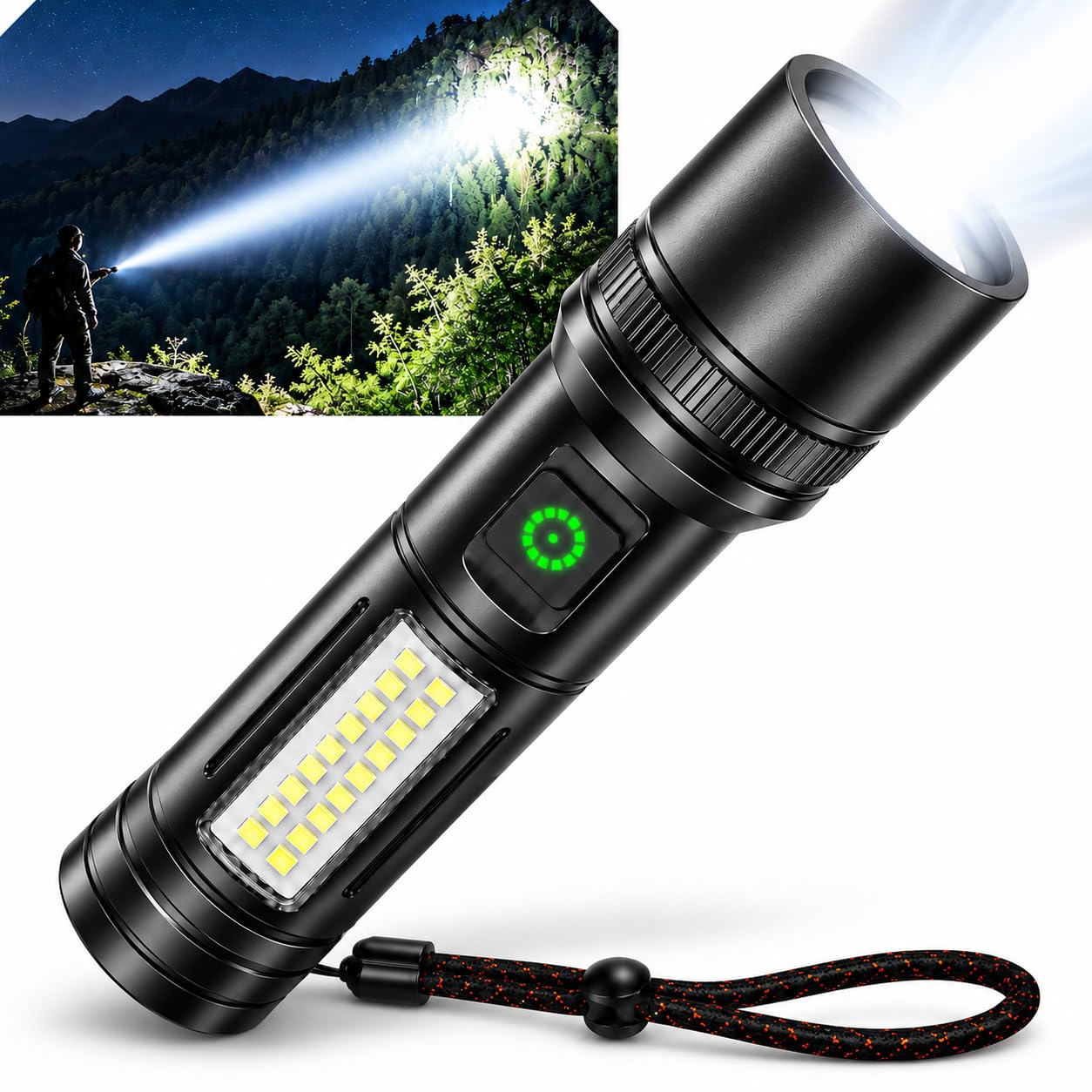 懐中電灯 小型 強力 高輝度 20000ルーメン XHP160 LED 6モード COB作業灯 ズーム Type-C充電 IPX6防水