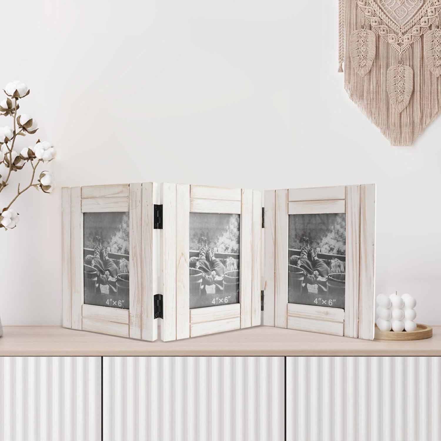 RiteSune Rustic Picture Frame White, 4X6 Picture Frame College, 3 Photo Frame Hinged Farmhouse Picture Frames Desk Photo Frame for Home Office