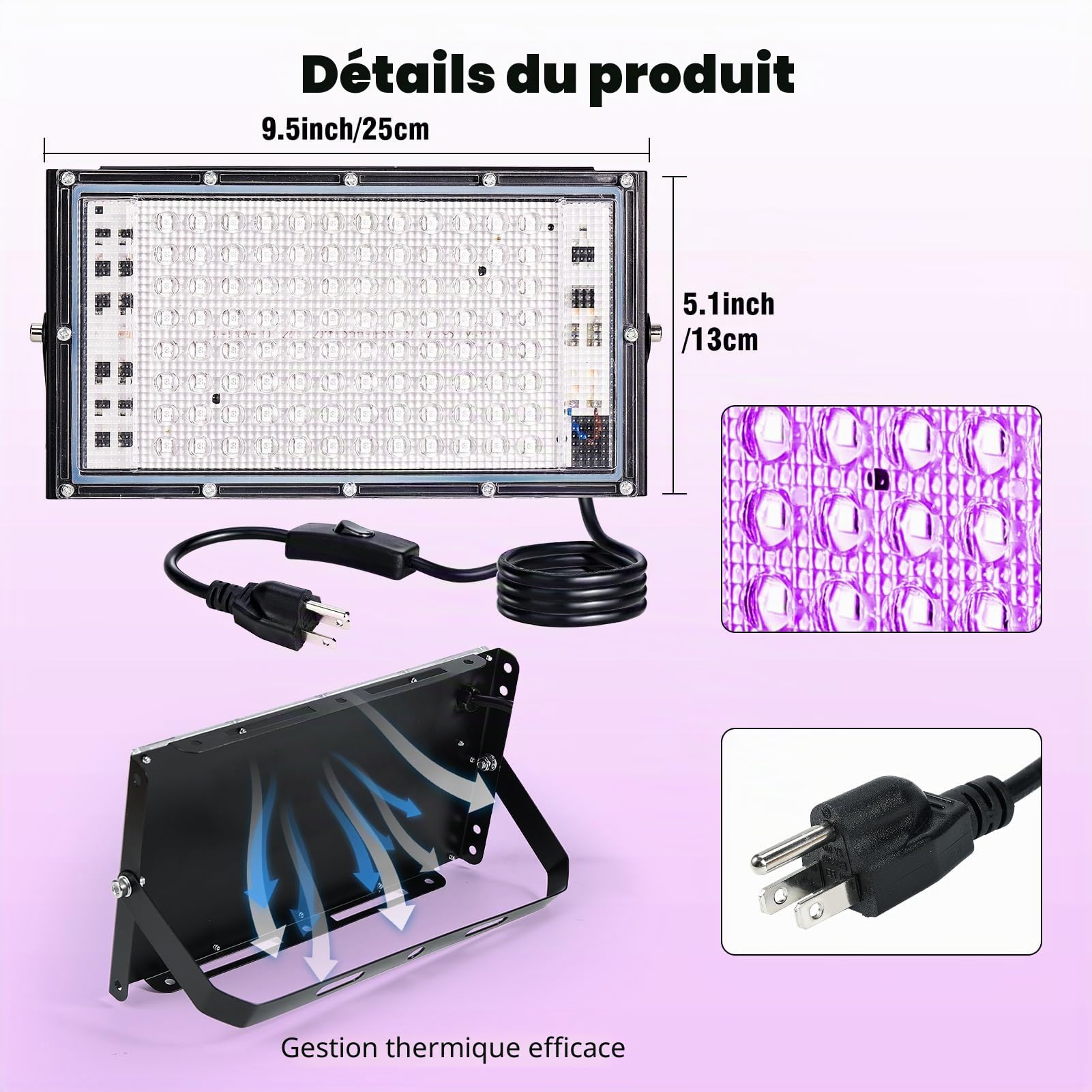Caydo - Unité d'exposition LED 50 W pour sérigraphie, lumière UV avec support rétractable et réglable pour sérigraphie et cyanottypes
