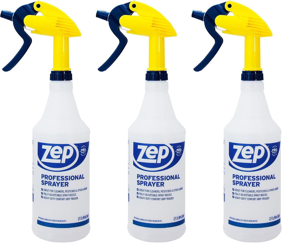 ZEP Professional Sprayer Bottle, 32 oz, Pack of 3, HDPRO1 | Versatile Adjustable Nozzle, Fine Mist or Powerful Spray, Refillable for Diluted Concentrate