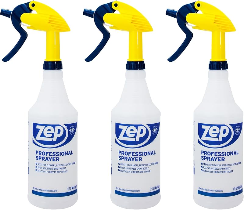 ZEP Professional Sprayer Bottle, 32 oz, Pack of 3, HDPRO1 | Versatile Adjustable Nozzle, Fine Mist or Powerful Spray, Refillable for Diluted Concentrate