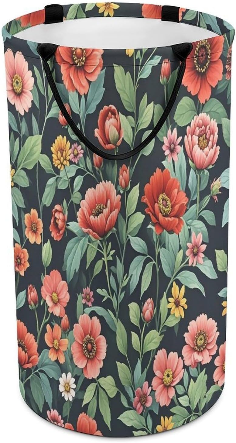 Lots of Flowers Laundry Hamper Large Collapsible Laundry Basket with Handles Waterproof Clothes Hamper Portable Dirty Clothes Basket for Bedroom Laundry Room Closet Bathroom