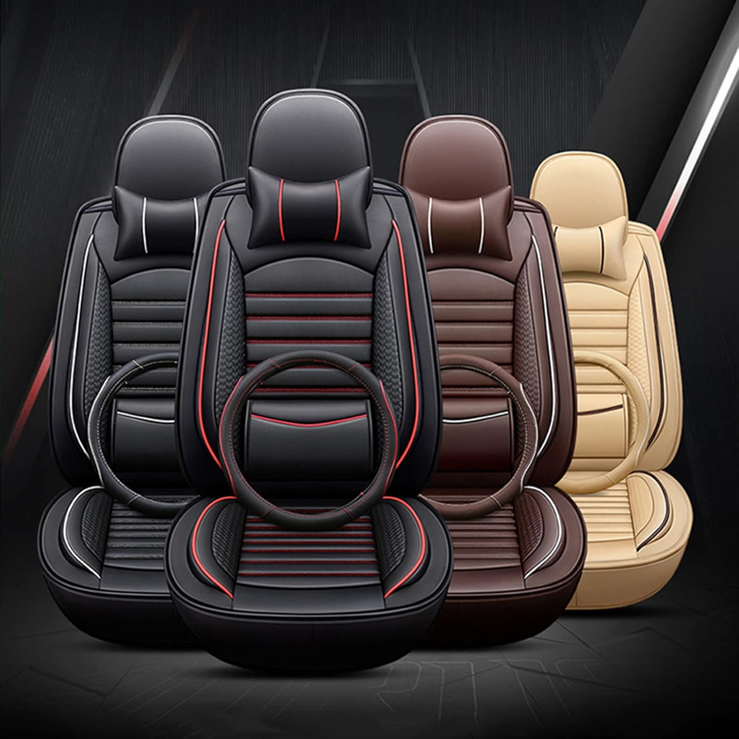 Luxury Car Seat Covers Universal Fit 5 Seats Car Surrounded Waterproof Leather Car Seat Covers Adjustable Removable Auto Seat Cushions,A (D)