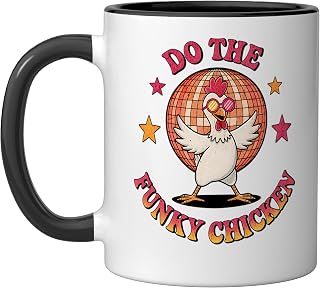 Disco Do The Funky Chicken Ceramic Mug, Black/White