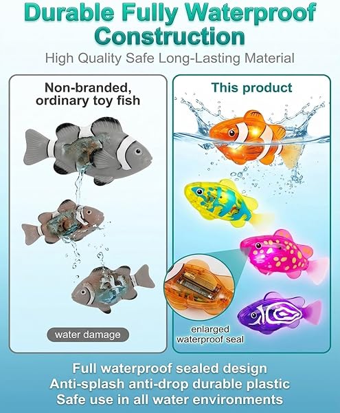 Swimming Robot Fish Toy Electronic Pet Fish Bath Toy Interactive Colorful Cat Pool Toys Robotic Fishes with LED Light Waterproof Magic Water-Activated Glowing Swimming Fishes Luminous Function(4pcs) - 5