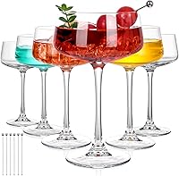 KMIGRUAN Martini Glasses Set of 6 - 9oz Hand-Blown Lead-Free Crystal Coupe Glasses with Cocktail Picks for Espresso Martini, Manhattan