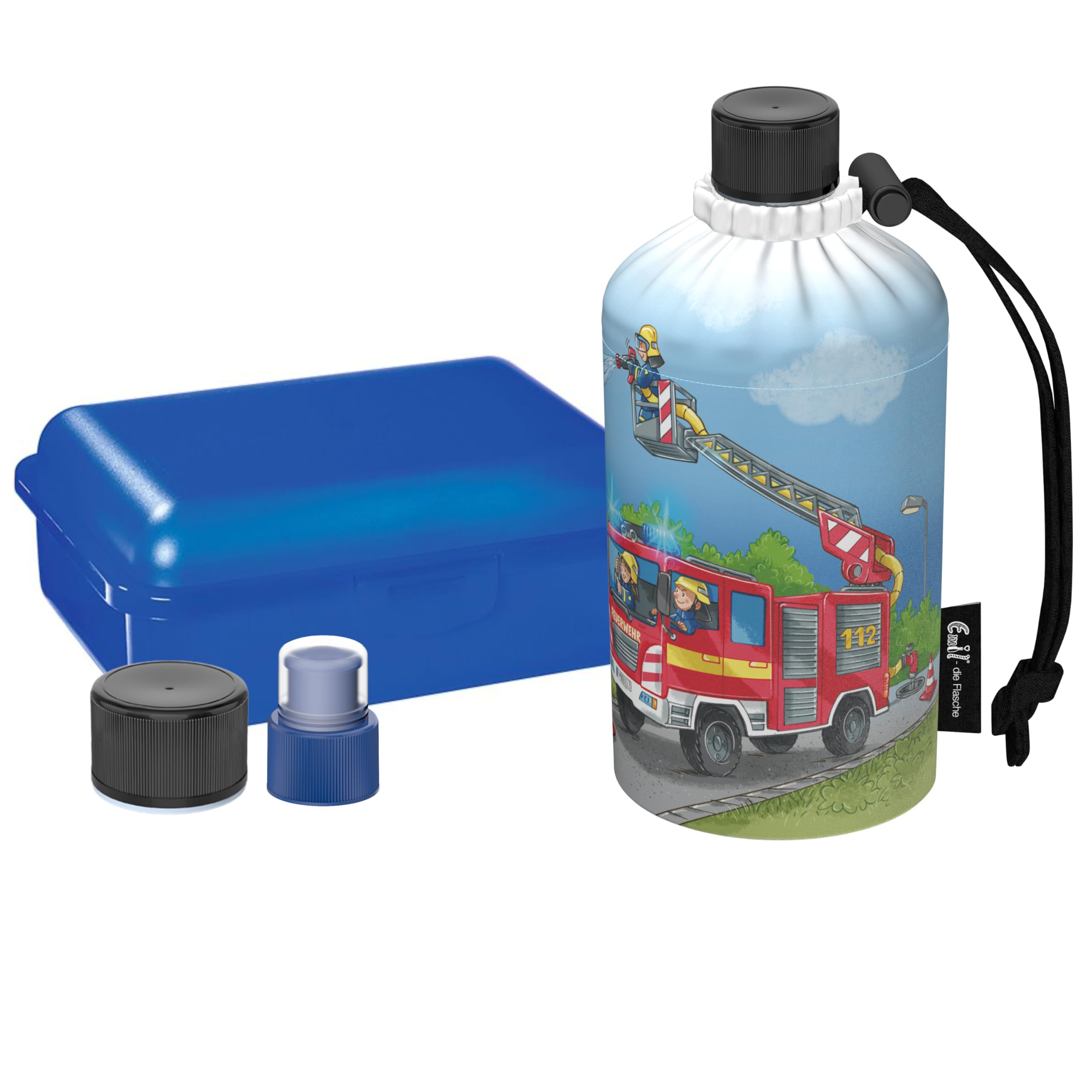 Emil Glas Trinkflasche Starterset 0,3l Einsatz – mit Brotbox & 3 Verschlüsse, isolierte Kinderflasche für Kita, Kindergarten & Schulstart, schadstofffrei