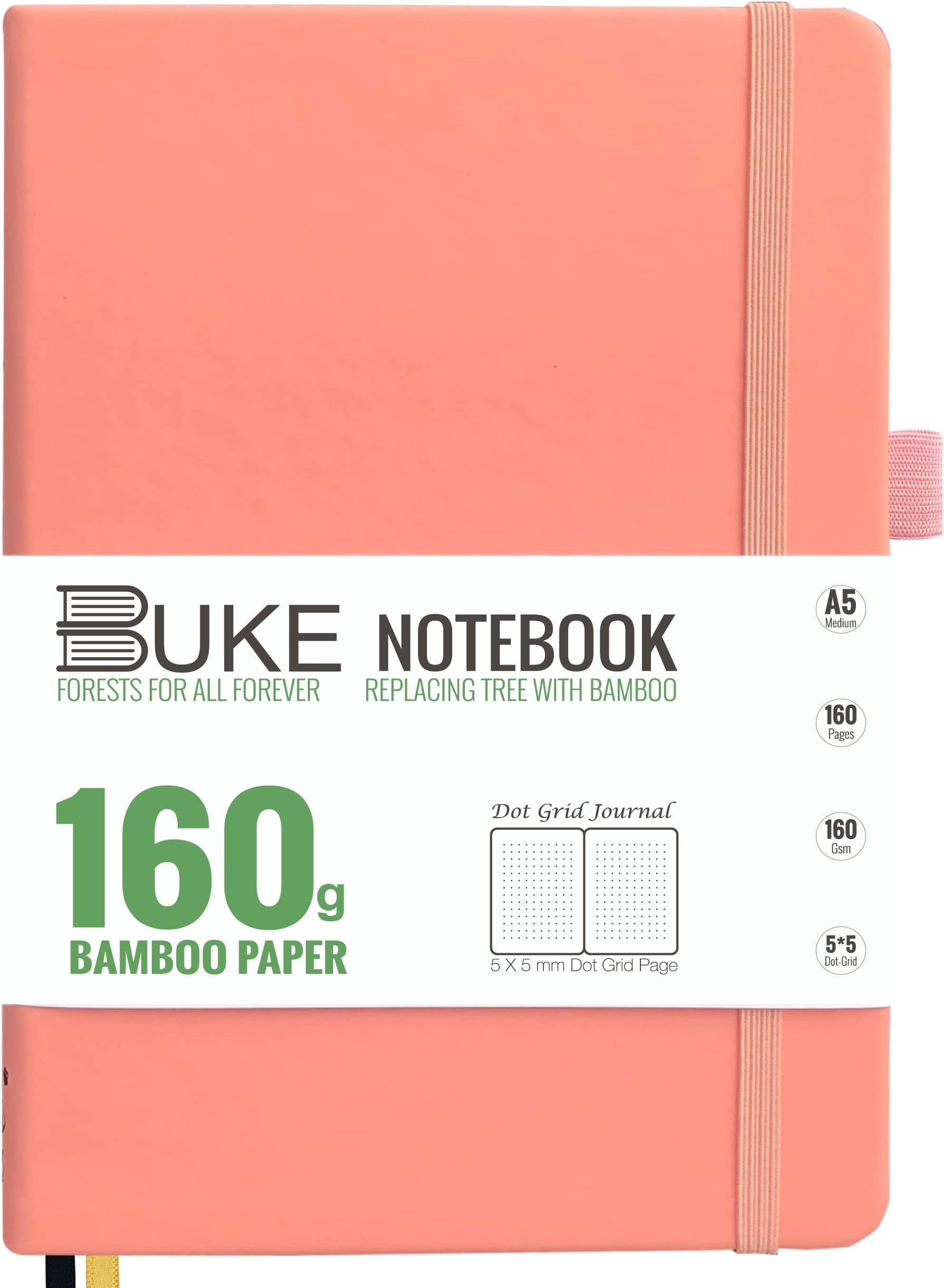 Bullet Dotted Journal A5 Dot Grid Notebook - 160GSM Ultra Thick Bamboo White Paper - Vegan PU Leather Hardcover - 5x5mm DOT-GRID 160 Pages Drawing BUJO