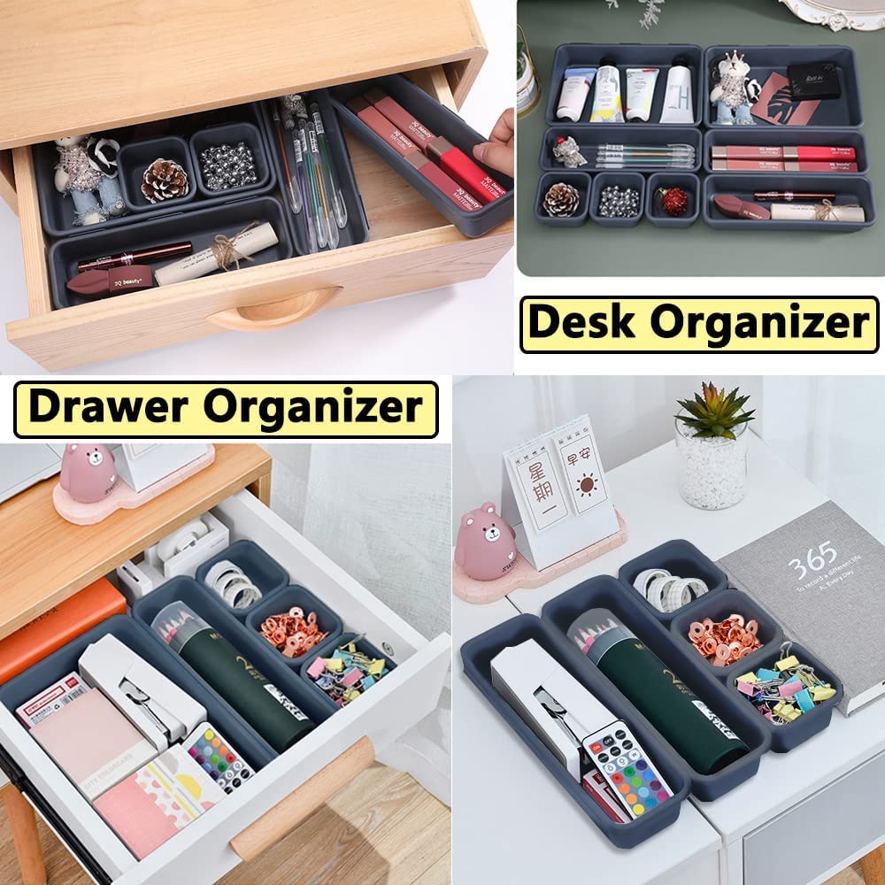HOMAVA Plastic Interlocking Cutlery Drawer Desk Organizer Divider Tray (Black) - 24 Pieces 1