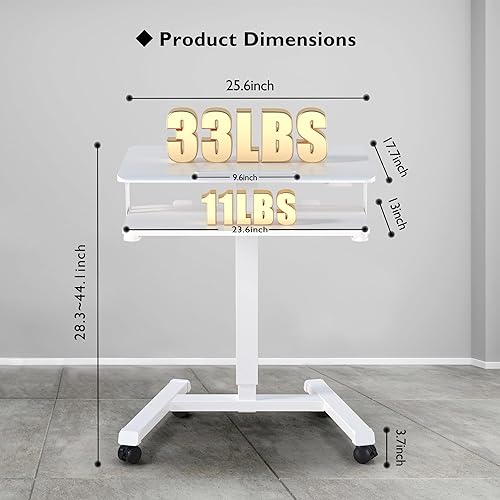 Miniatura 2 de BONTEC Escritorio móvil de pie con bandeja para teclado, podio móvil, escritorio con ruedas para computadora portátil, altura ajustable de hasta 33