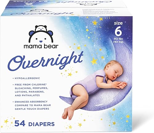 Marca Tienda Pañales Mama Bear Overnight, hipoalergénicos, talla 6 (54 unidades), color blanco